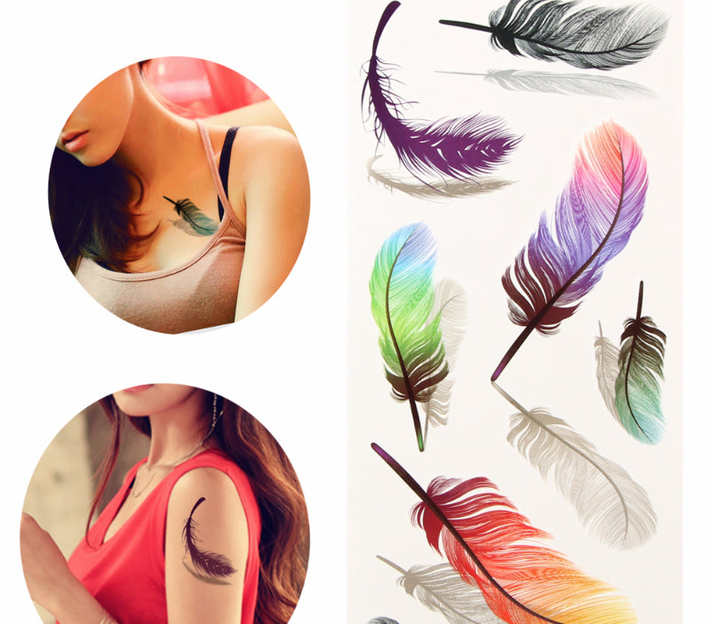 feather with birds tattoo drawing